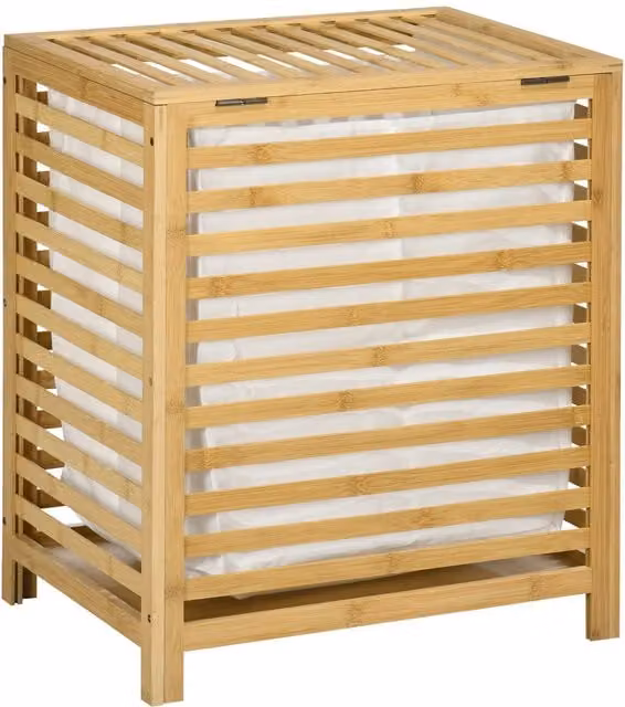 Cesta de la ropa de bambú NORTHIX de 55 l con tapa y bolsa extraíble en color beige y marrón