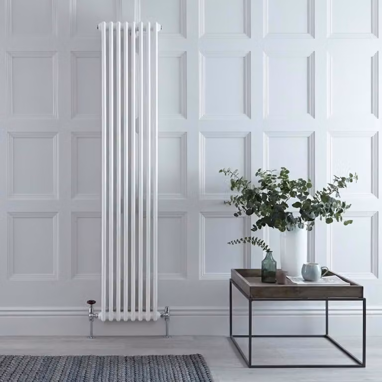 Radiador de diseño vertical doble Hudson Reed en acero esmaltado blanco, Al: 180 cm, An: 38,3 cm