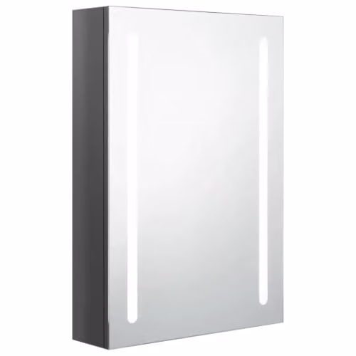 Armario de baño moderno Helloshop26 con iluminación LED y puertas de cristal en gris brillante, An/P/Al: 50 x 13 x 70 cm