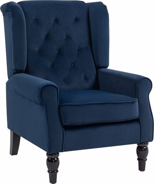 Sillón de salón HOMCOM de estilo clásico con tapizado de terciopelo capitoné y patas de madera en azul oscuro, An/P/Al: 74 x 86 x 102 cm