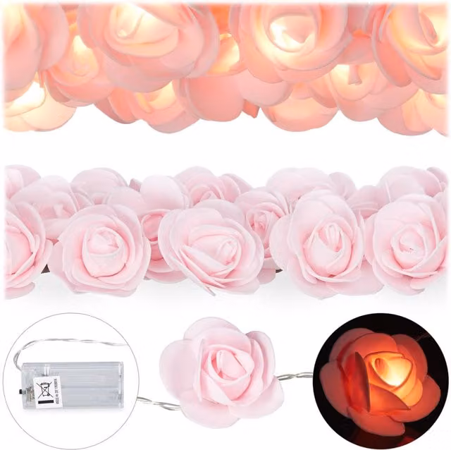 Guirnalda de luces LED con rosas de NORTHIX en colores rosa y multicolor para bodas y San Valentín