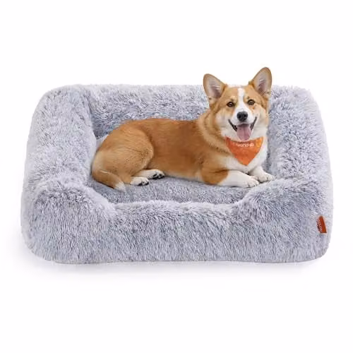 Cama para perros FEANDREA de microfibra gris con base antideslizante y funda extraíble, An/P/Al: 91 x 68 x 18 cm