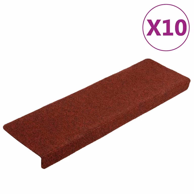 Pack de 10 felpudos autoadhesivos para escaleras vidaXL en color rojo burdeos, An/P/Al: 65 x 21 x 4 cm