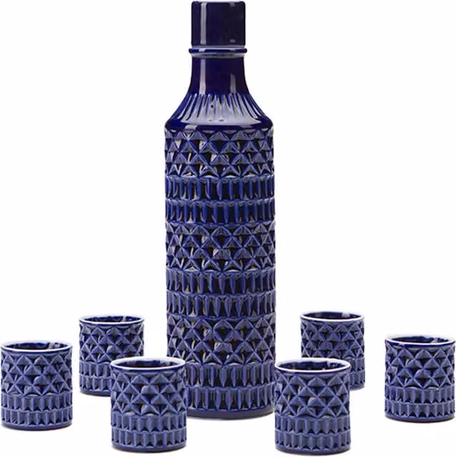 Juego de copas de licor Portomarínico Sargadelos en cerámica azul de 8 unidades