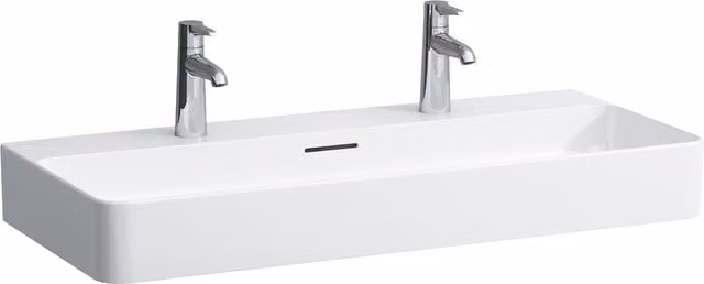 Lavabo de cerámica Laufen Val rectangular bajo encimera en color blanco con rebosadero y 2 agujeros para grifería An/P/Al: 42 x 42 x 11,5 cm