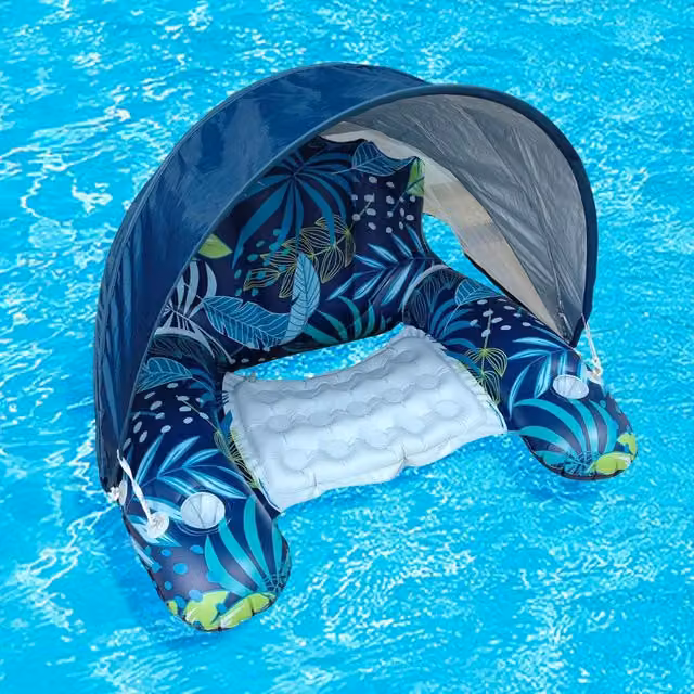 Flotador inflable para adultos CYSLMUK color azul con soporte dorsal para piscina y playa