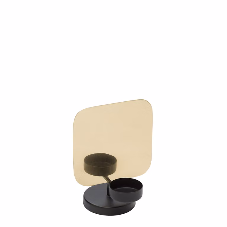 Portavelas decorativo moderno Sia Deco de metal en colores dorado y negro para tealight, Altura: 16 cm