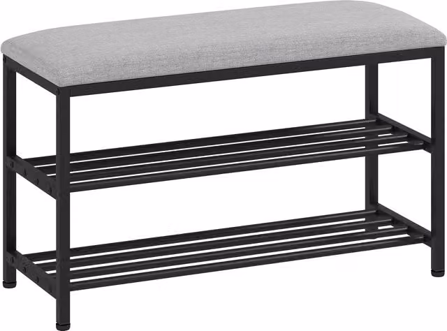 Banco con almacenamiento y zapatero NORTHIX en color negro y gris, diseño moderno de metal y tela, An/P/Al: 81 x 31 x 50 cm