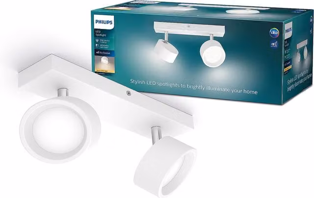 Pack de 2 regletas LED Philips Bracia de 11 W en color blanco con luz blanca cálida, L x An x Al: 26 x 8 x 12,5 cm