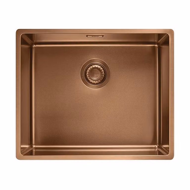 Fregadero empotrable Franke Mythos MASTERPIECE BXM 210/110-50 de acero inoxidable con remates de cobre, 1 cuba rectangular, color plata y bronce, An/P/Al: 54 x 45 x 20 cm