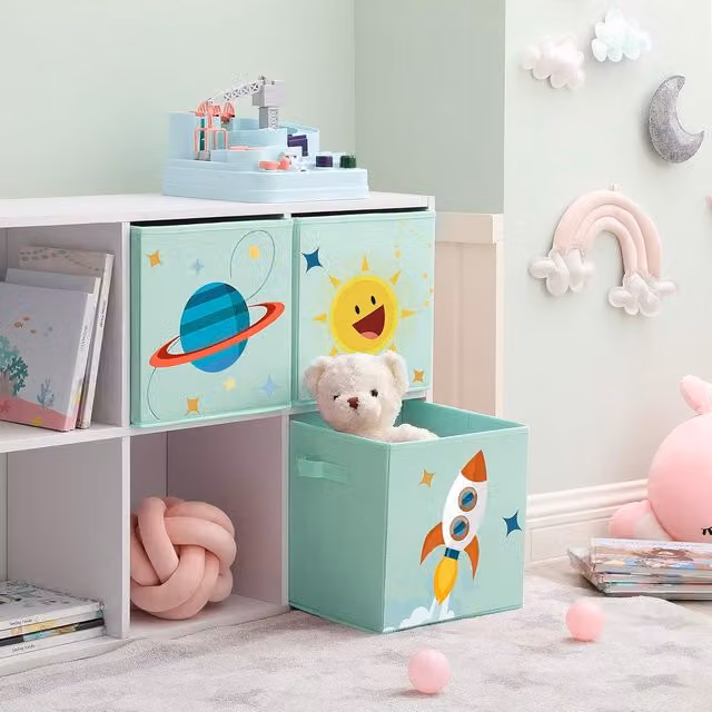 Juego de 3 cajas de almacenaje infantiles Songmics, plegables y apilables, color verde, An/P/Al: 30 x 30 x 30 cm