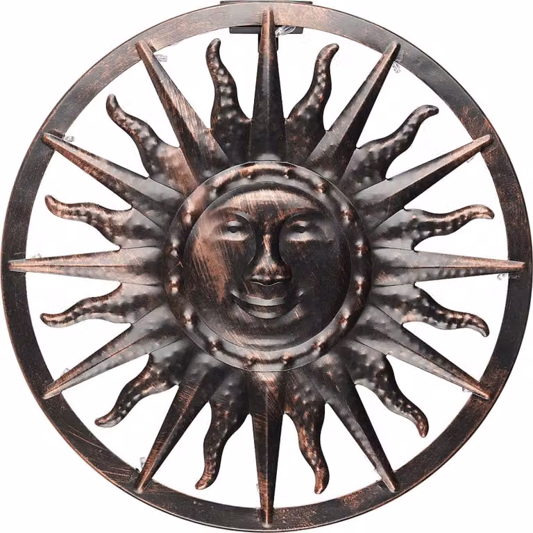 Lámpara solar LED de pared HI para jardín y terraza con diseño de sol en color bronce, negro o cobre