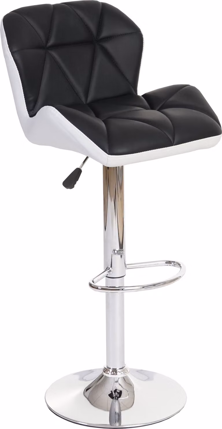 Taburete de bar Mendler con altura regulable, giro de 360 grados y tapizado en piel sintética disponible en negro, blanco o plata