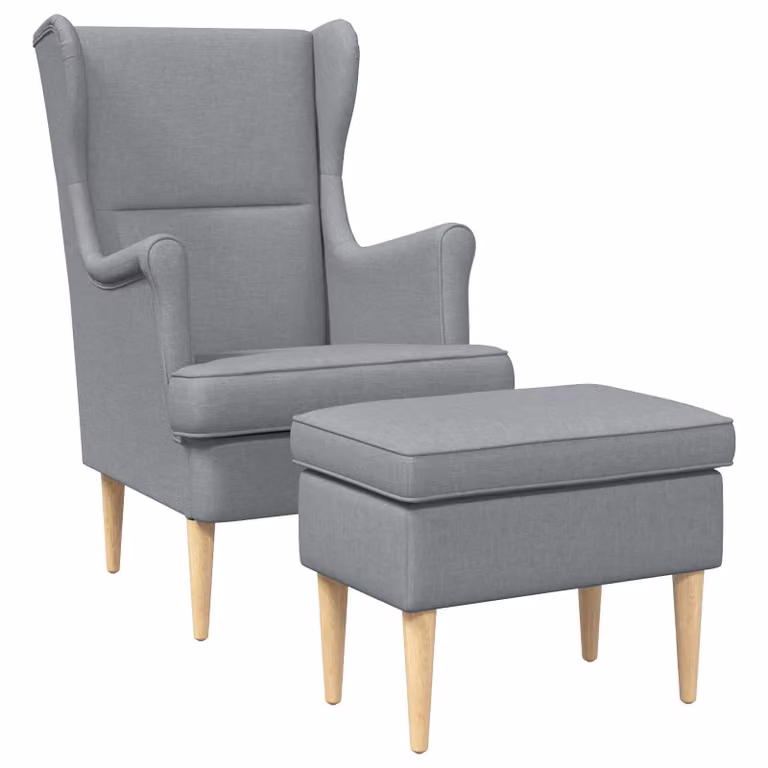 Set de sillón con pouf de 2 piezas vidaXL en color gris claro y tela para salón o dormitorio