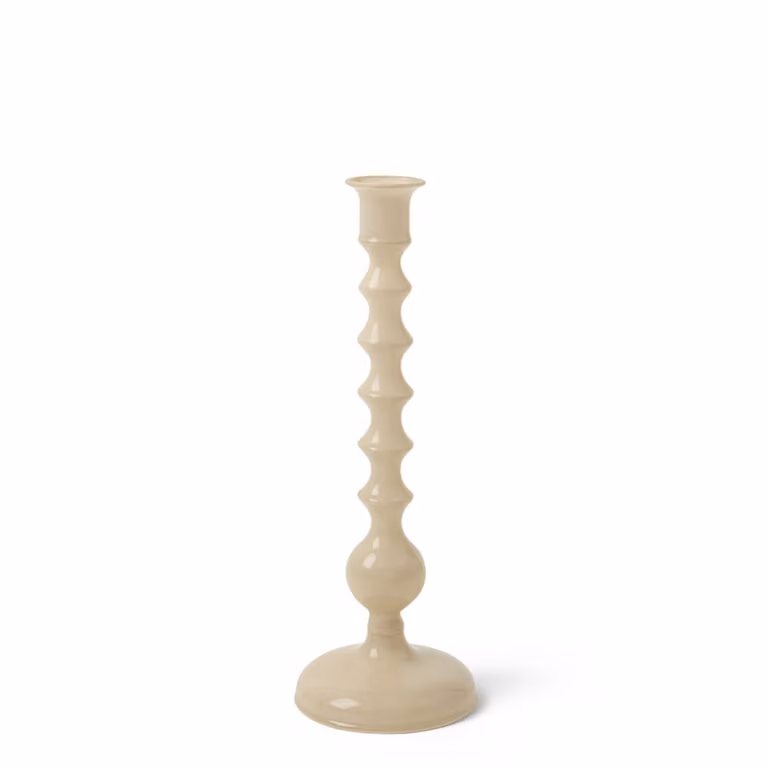 Portavelas de vidrio redondo Sia Deco en color beige para mesa con altura: 27,5 cm