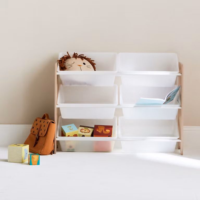 Estantería de almacenamiento infantil para juguetes SWEEEK con 6 compartimentos, color natural, An/P/Al: 84 x 29.5 x 60 cm
