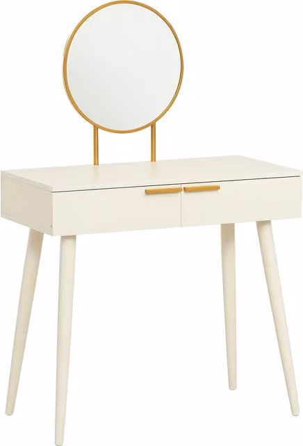 Tocador HOMCOM con espejo redondo y 2 cajones de estilo moderno en color blanco y dorado para dormitorio, An/P/Al: 80 x 40 x 123 cm