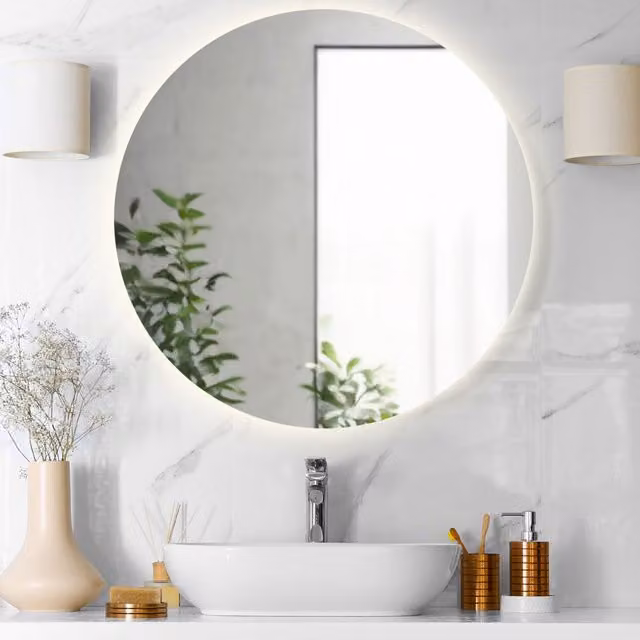 Espejo de baño redondo Divina Home con retroiluminación LED en color blanco, Diámetro: 80 cm