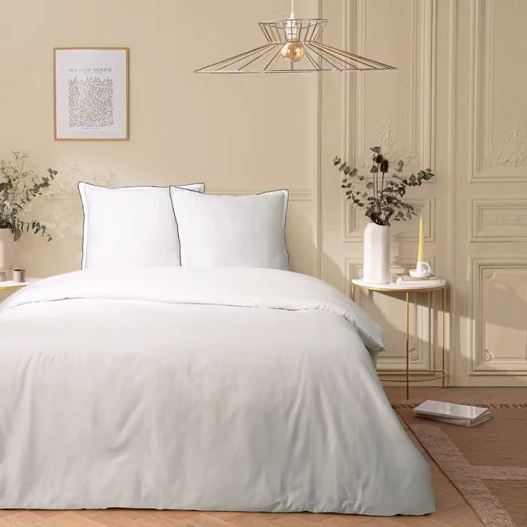 Juego de cama doble de satén de algodón Mako Satin Future Home reversible en blanco o beige