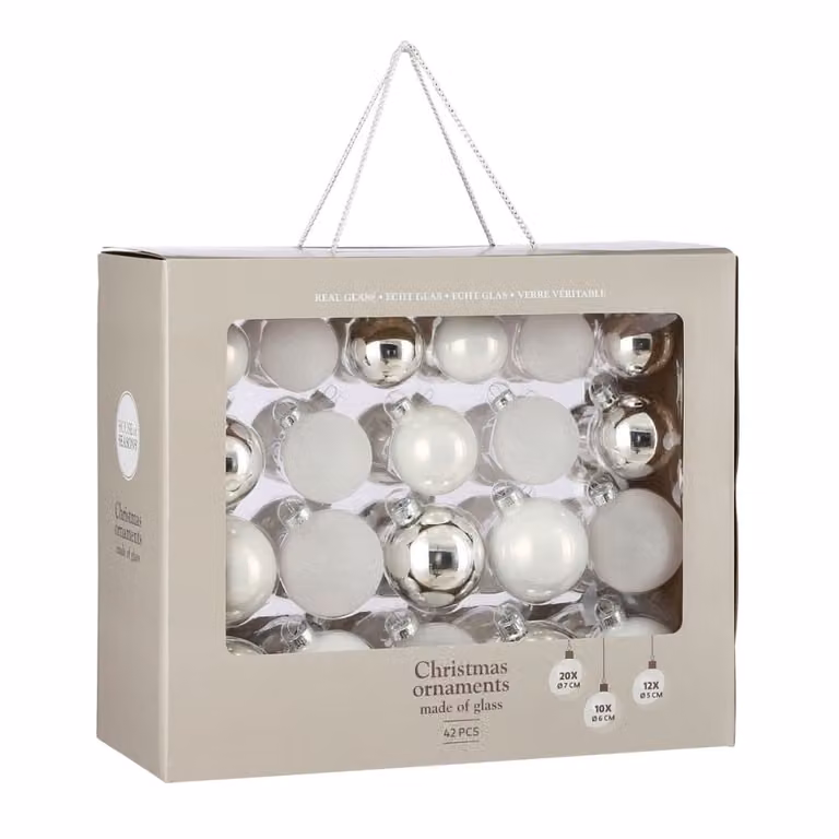 Bola de Navidad de Vidrio House of Seasons Blanca de Forma Redonda Diámetro: 7 cm