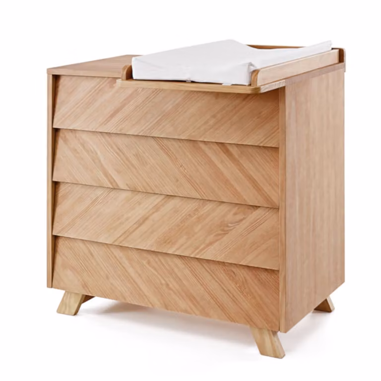 Cómoda con cambiador y 4 cajones ID Kids de madera de pino maciza en color marrón natural