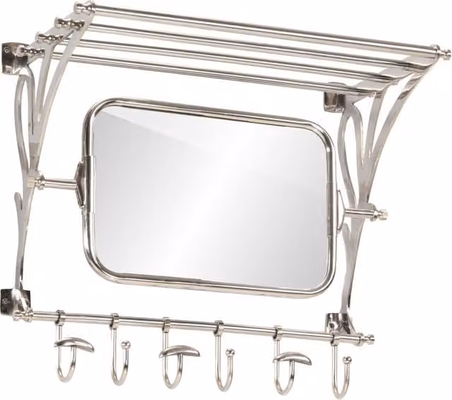 Soporte de equipaje con perchas y espejo de pared vidaXL en metal color plata para baño, dormitorio o pasillo