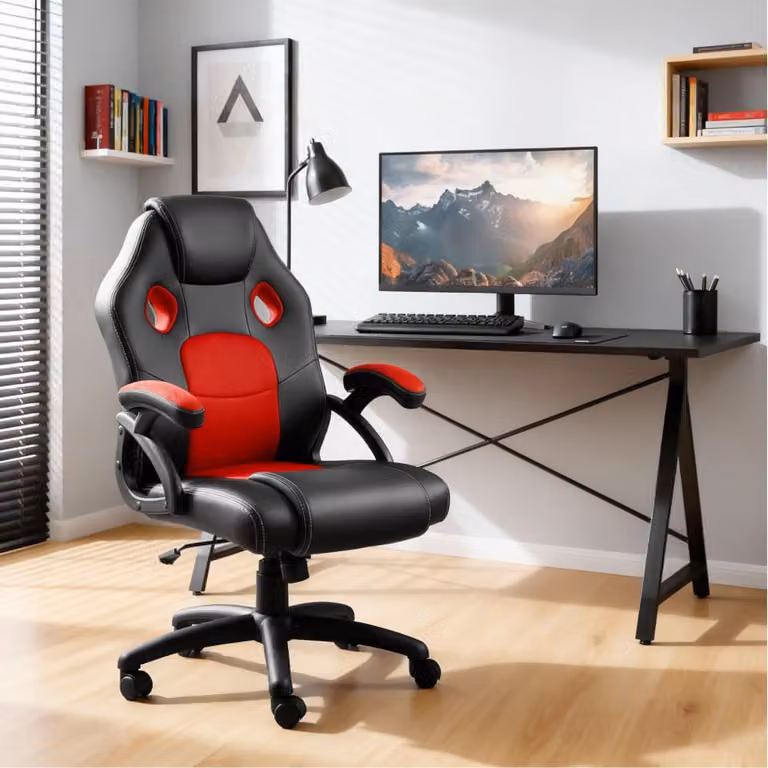 Silla gaming TecTake ergonómica con respaldo ajustable y giro de 360 grados en rojo y negro