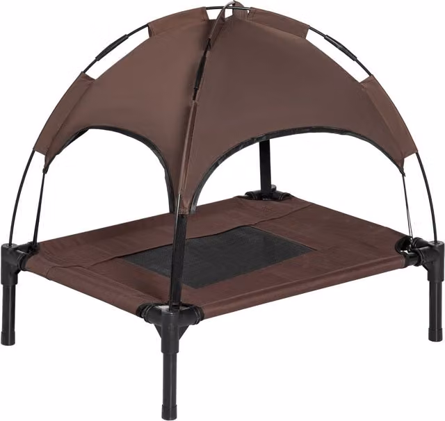 Cama elevada para perros NORTHIX con dosel y tejido transpirable en color marrón y negro para jardín