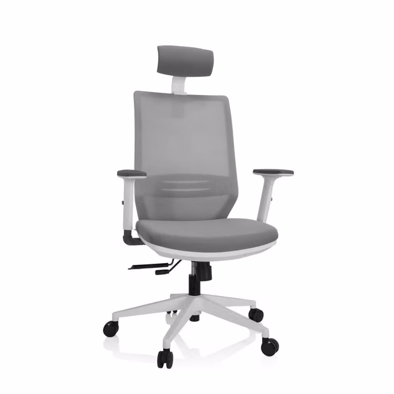 Silla de oficina ergonómica profesional hjh OFFICE Profondo Pro W en gris con tejido de malla y reposacabezas