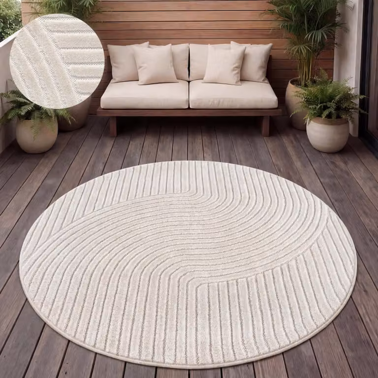Alfombra redonda Paco Home de estilo escandinavo para exterior o interior, color beige y verde, Diámetro: 160 cm
