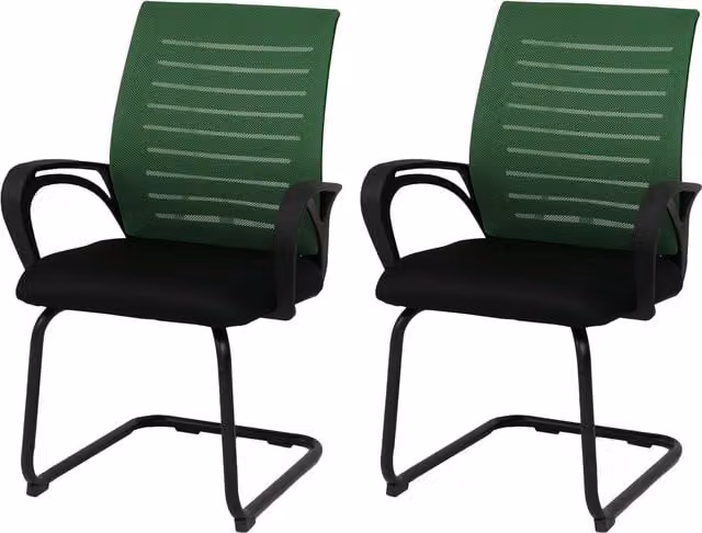 Juego de 2 sillas de comedor Mendler con reposabrazos, tapizadas en tela verde y estructura negra