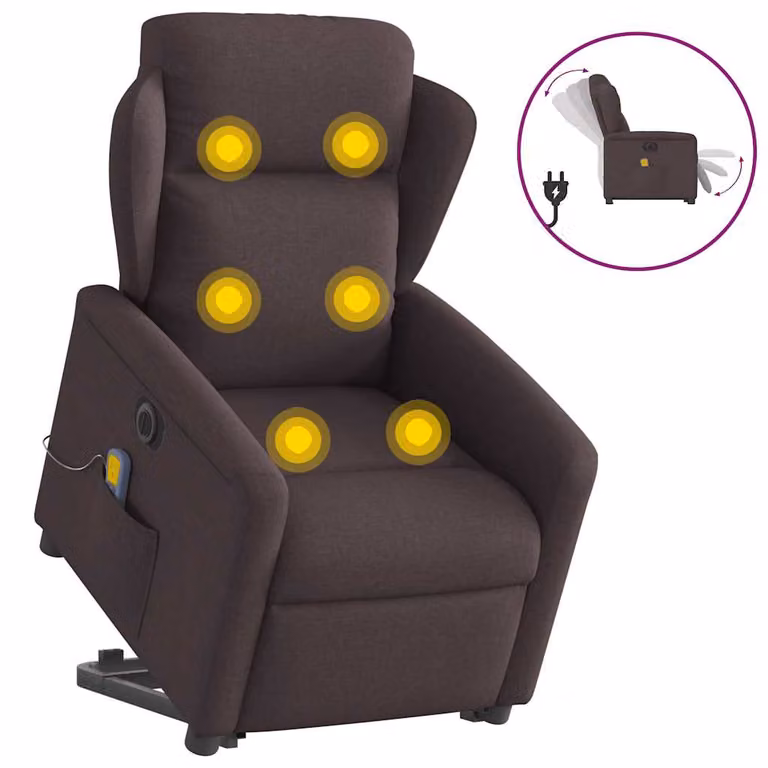Sillón de masaje eléctrico reclinable y elevable vidaXL en tela marrón oscuro