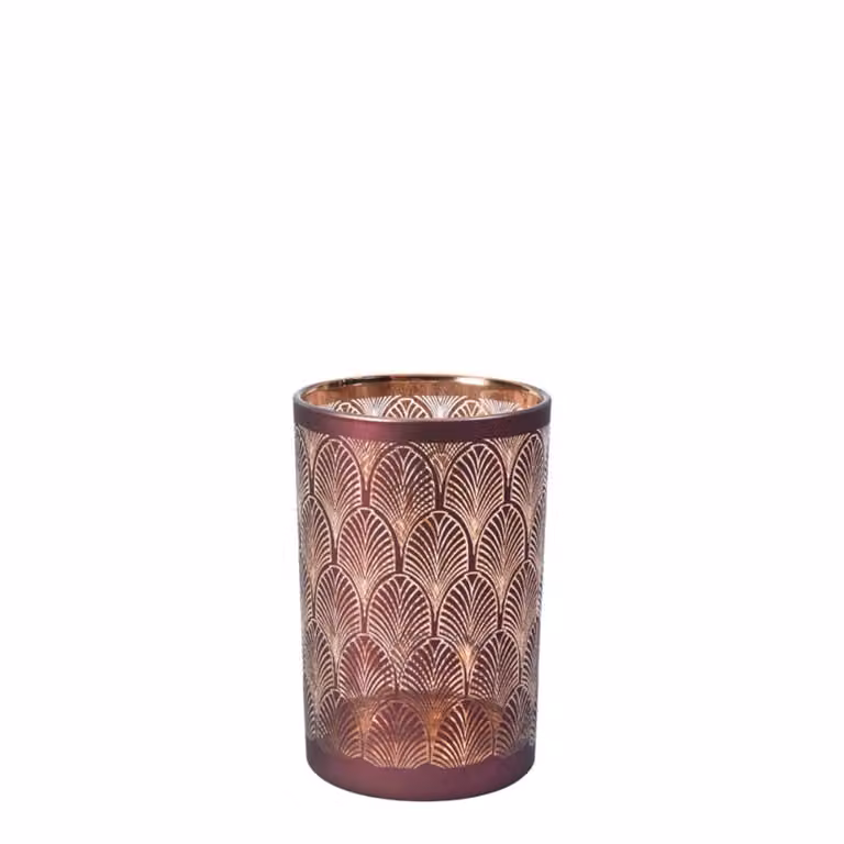 Portavelas decorativo de vidrio Sia Deco en rojo y dorado para tealight, diseño geométrico redondo, Altura: 18 cm