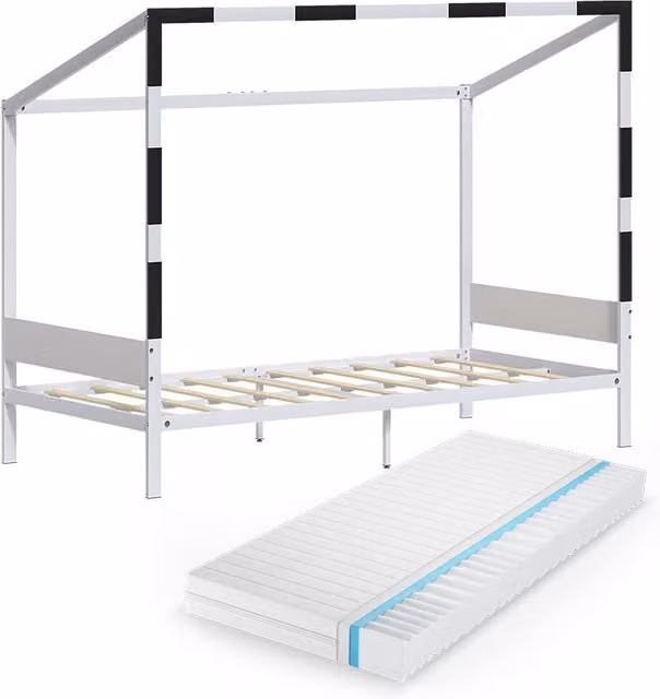 Cama infantil Vitalispa Goal en metal blanco y negro, An/P/Al: 90 x 200 x 160 cm