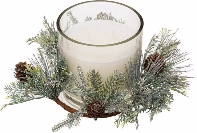 Vela perfumada de Navidad Atmosphera con diseño de nieve en color blanco, forma de pilar y redondo, Altura: 10 cm, Diámetro: 10 cm