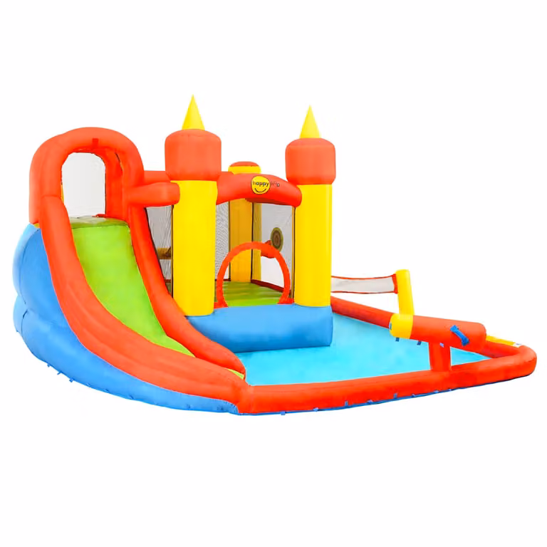 Castillo hinchable Happy Hop con tobogán, piscina y zona de juegos multicolor, An/P/Al: 410 x 385 x 220 cm