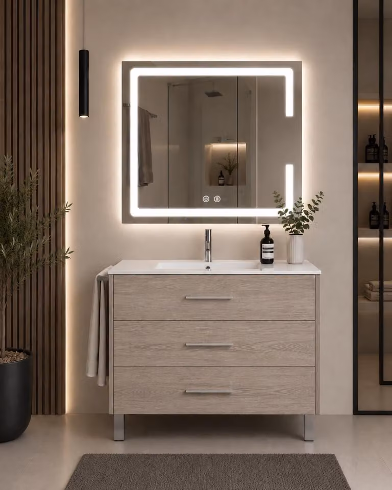 Mueble de baño con lavabo ORIGEN BATH RIBERA en acabado roble ahumado, An: 80 cm, P: 40 cm, Al: 82 cm