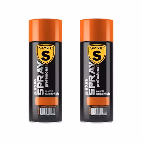 Pack de 2 unidades de Pintura Spray SPSIL Brillante Naranja de 200 ml para Metal, Madera y Plástico con Secado Rápido