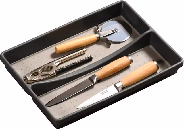 Bandeja para cubiertos Kesper de plástico con compartimentos, color gris, An/P/Al: 32,5 x 23 x 4,5 cm