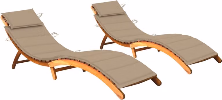Set de 2 tumbonas Syfax de madera de acacia con cojines beige para jardín o terraza