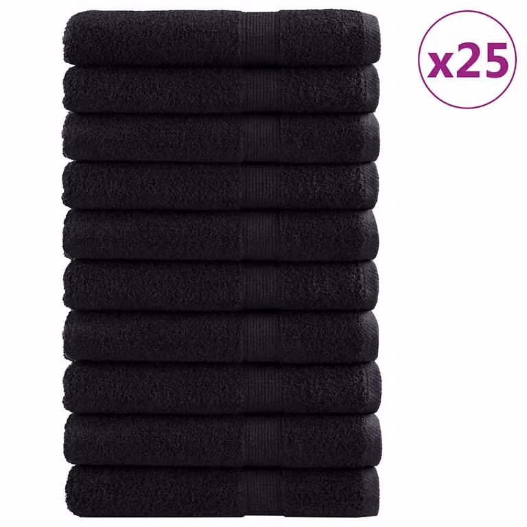 Pack de 25 toallas de invitado vidaXL SOLUND en negro, de algodón rizo, 100 x 200 cm, 550 gsm