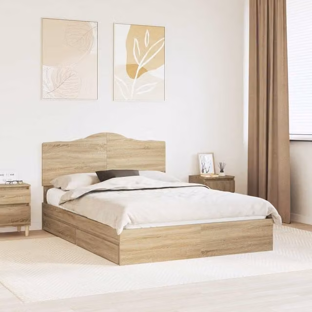 Cama con almacenamiento y cajón Maison Exclusive en roble sonoma, An/P/Al: 160 x 200 x 163 cm