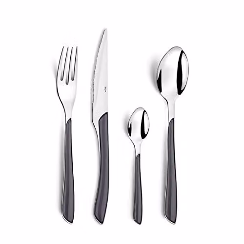 Juego de cubiertos Amefa Eclat de 24 piezas en acero inoxidable pulido para 6 personas, Gris y Negro