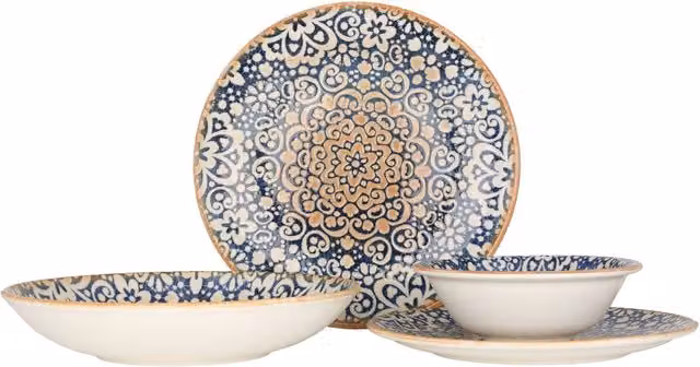 Juego de vajilla Bonna Alhambra de porcelana azul, 24 piezas para 6 personas