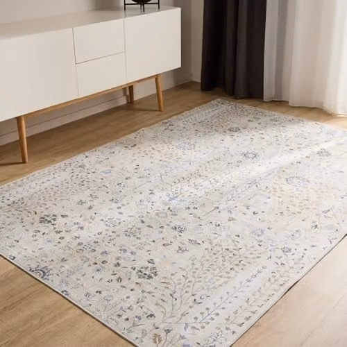 Alfombra de salón Benuta Basic George de estilo vintage y diseño abstracto en color beige, lavable y antideslizante, An/P: 300 x 400 cm