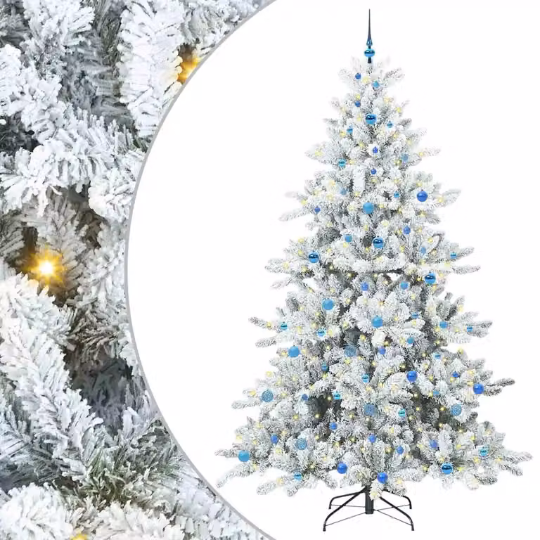 Árbol de Navidad artificial vidaXL con ramas articuladas, luces LED blanco cálido y estructura de PVC y metal, Altura: 240 cm