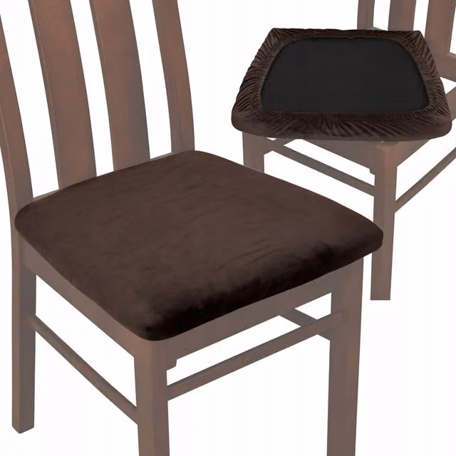Funda de terciopelo elástica Tess para silla de comedor en color marrón