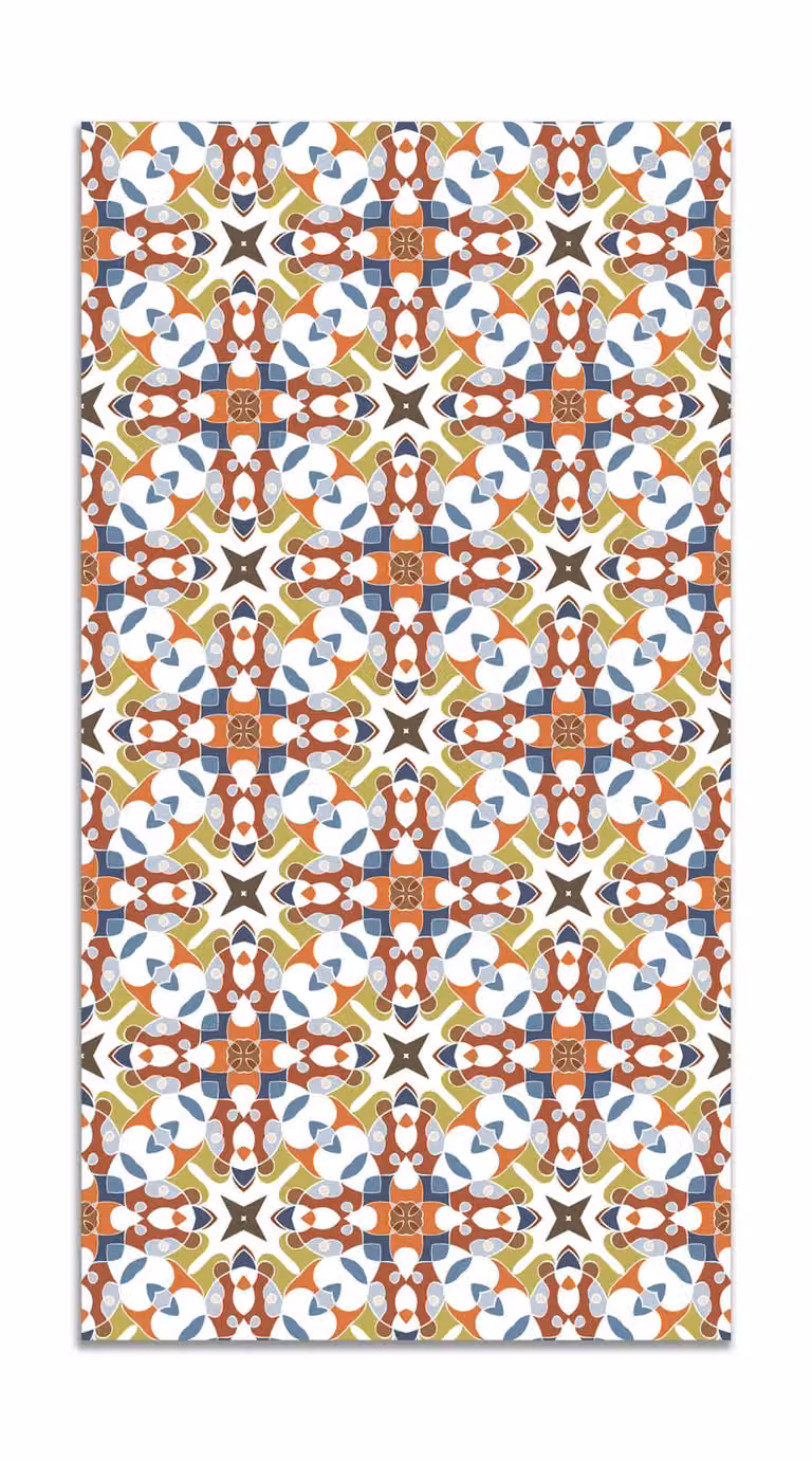 Alfombra vinílica de estilo oriental con diseño de azulejo hidráulico multicolor, An/P: 60 x 200 cm