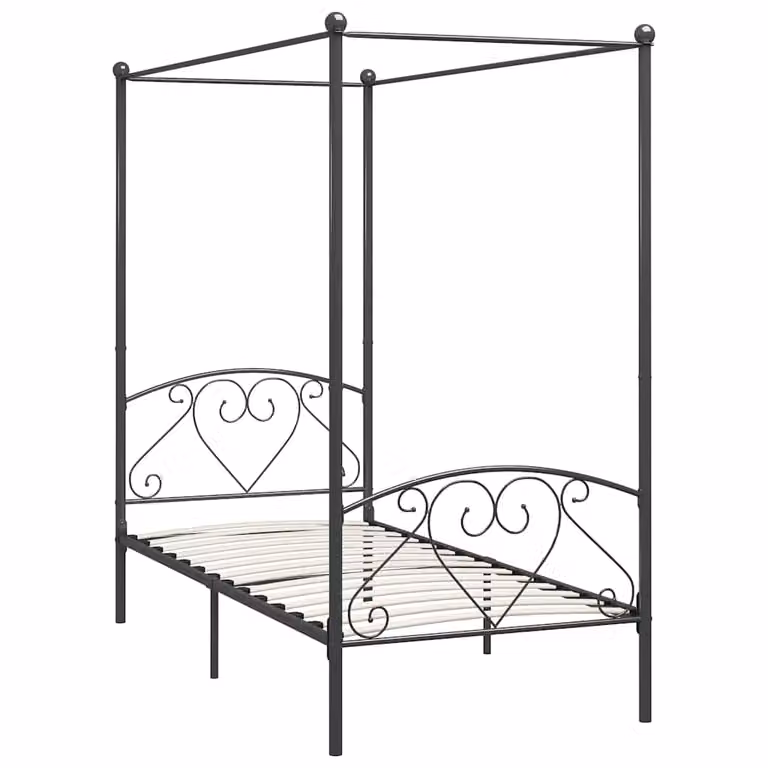 Estructura de cama con dosel vidaXL de metal en color gris, An/P: 100 x 200 cm