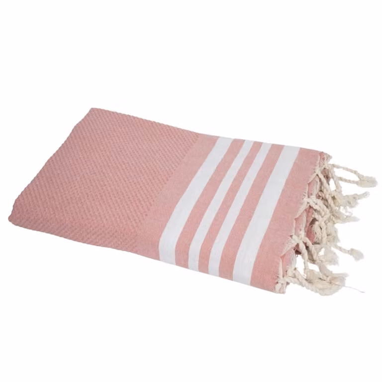 Fouta de algodón con tejido de nido de abeja Febronie en rosa, 100 x 200 cm